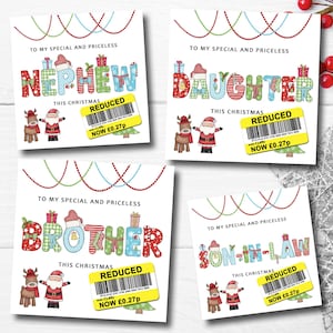 Funny Christmas Cards -  Reduced Price Card Xmas Card - Grandson, Granddaughter, Son, Mum, Uncle, Brother, Sister, Husband, Wife etc…