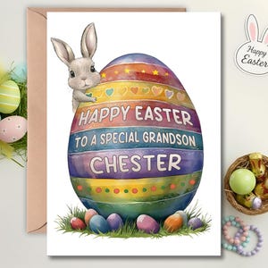 Personalised Easter Card for Grandson or Granddaughter – Bunny Egg Card