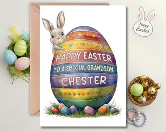 Personalised Easter Card for Grandson or Granddaughter – Bunny Egg Card
