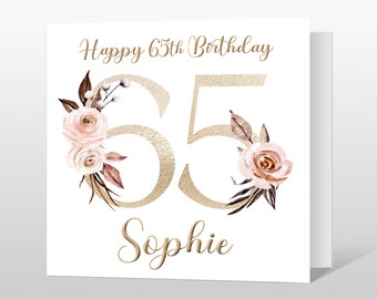 Personalised 65th Birthday Card -  65th Birthday Card for women - Floral Birthday Card for Mum - 65 Birthday card for friend family wife