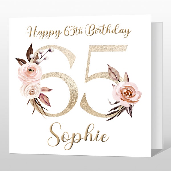Personalised 65th Birthday Card -  65th Birthday Card for women - Floral Birthday Card for Mum - 65 Birthday card for friend family wife