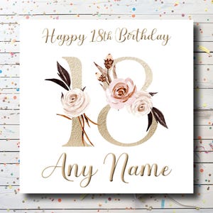 Personalised 18th Birthday Card -  Custom 18 Birthday Card for daughter - Floral Birthday Card for granddaughter / niece / sister / friend