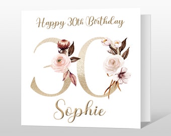 Personalised 30th Birthday Card -  30th Birthday Card for daughter - Floral Birthday Card for Wife - 30th Birthday card for friend family