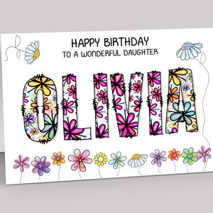 Personalised Floral Birthday Card for granddaughter - Personalised Flowers Birthday Card Niece - Cute Birthday card family friends any name!