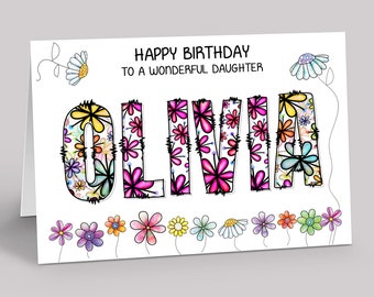 Personalised Floral Birthday Card for granddaughter - Personalised Flowers Birthday Card Niece - Cute Birthday card family friends any name!