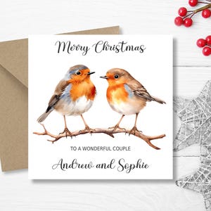 Christmas Card for Nan & Grandad - Personalised Robins Christmas Card - Cute Robin Christmas Card for Mum + Dad - Xmas Couple Card -any name