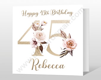 Personalised 45th Birthday Card - 45th Birthday Card for daughter - Floral Birthday Card for Mum 45th Birthday card for friend family sister