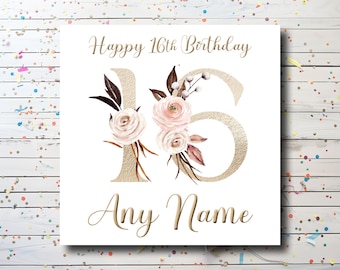 Personalized 16th Birthday Card - Floral Design