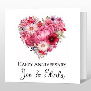 Personalised Floral Heart Anniversary Card - Card With Name For Couples Wedding Anniversary - Anniversary Card For Friends, Parents, Sister