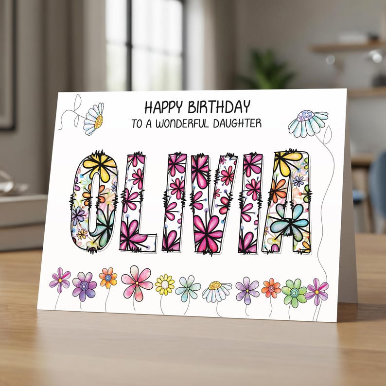 Personalized Floral Birthday Card – Custom Name, Handmade UK image 8