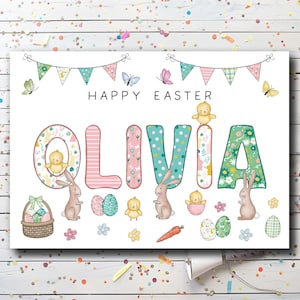 Personalised Easter Card for Granddaughter / Grandson - Personalised Easter Name Card - Easter Bunny card family friends Any Name