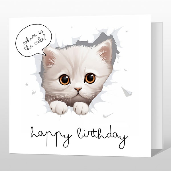 Funny Cat Birthday Card - Cat Birthday Card - Happy Birthday Card for friend - Cute Cat Birthday Card, Birthday Card from the cat, feline