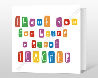 Thank you for being a great teacher card - Thank you card for teacher - Thankyou card for teacher - School leaving gift for teacher