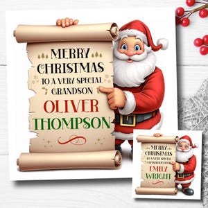 Granddaughter Christmas Card - Personalised Christmas Cards for Grandson - Custom Family Santa Xmas Cards - Unique greeting card Any Name.
