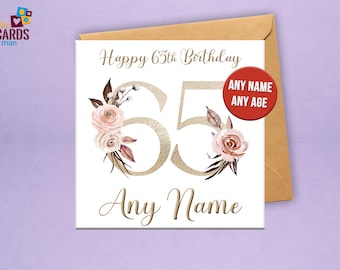 Personalized 65th Birthday Card – Floral Design, Keepsake Card