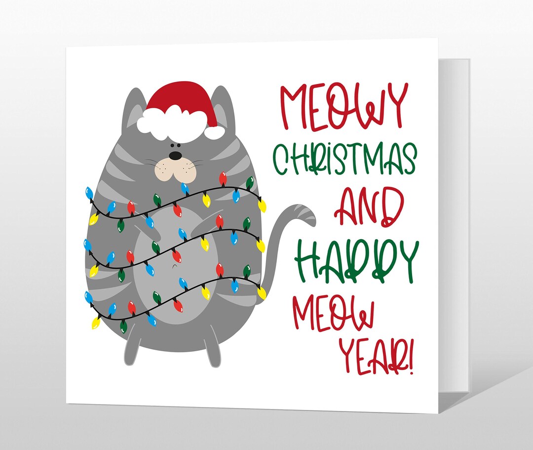Funny Cat Christmas Card - Meowy Xmas Greeting Card - Etsy