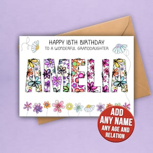 Personalized Floral Birthday Card – Custom Name, Handmade UK image 1