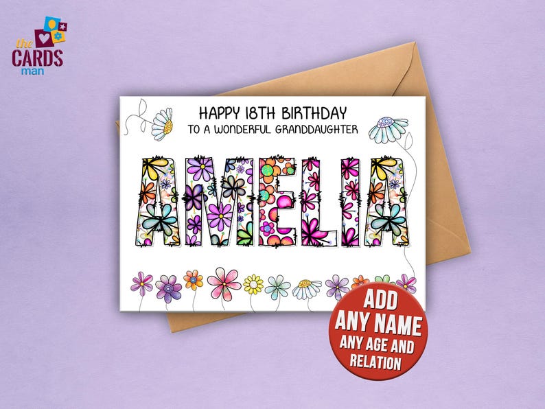 Personalized Floral Birthday Card – Custom Name, Handmade UK image 1