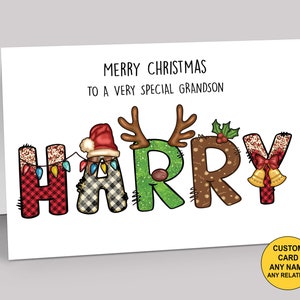 Personalised Christmas Card for grandson - Personalised Christmas Card for granddaughter - Cute Xmas card for family or friends .. any name!