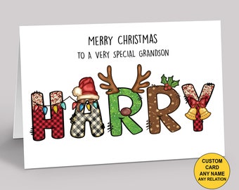 Personalised Christmas Card for grandson - Personalised Christmas Card for granddaughter - Cute Xmas card for family or friends .. any name!