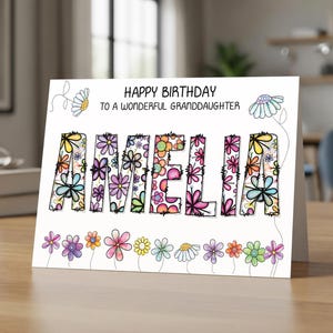 Personalised Floral Birthday Card for granddaughter - Personalised Flowers Birthday Card Daughter - Flower card family friends any name!