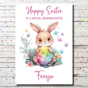 Personalised Easter Card for granddaughter - Personalised Easter Card for grandson - Cute Easter Bunny card for family friends .. any name!