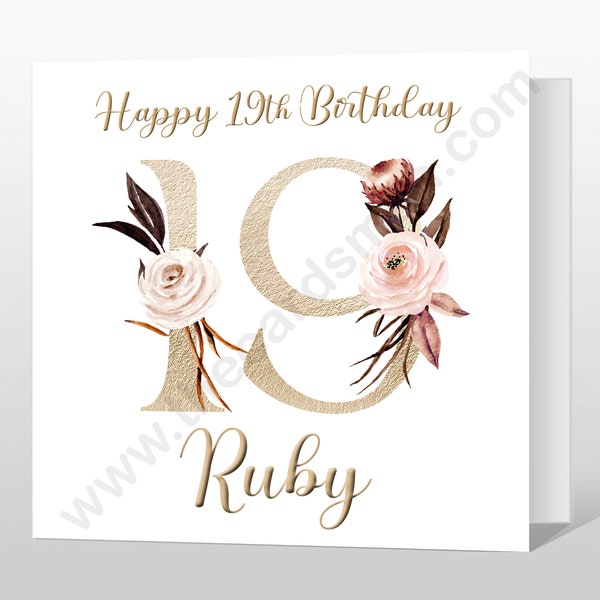 Personalised 19th Birthday Card - 19th Birthday Card for daughter - Floral Birthday Card for Niece - 19 NINETEEN Birthday granddaughter ect