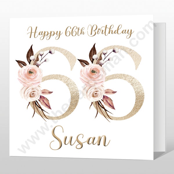 Personalised 66th Birthday Card - 66th Birthday Card for women - Floral Birthday Card for Mum - 66 Birthday card for friend family wife
