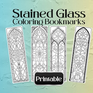 Marque-pages à colorier en vitrail Page couleur imprimable pour adultes vitraux numériques à colorier ou peinture aquarelle fenêtre d'église