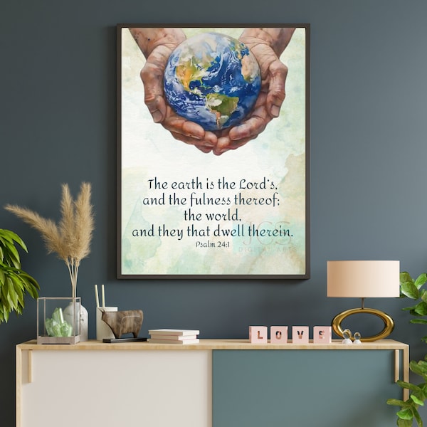 He has the Whole World in His Hands Christian Art Gods Hands Inspirational Art Psalm Art Scripture Picture Digital Christian Modern Wall Art