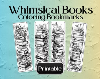 Floral Books Coloring Bookmarks: Whimsical Printable Book Art (PDF)