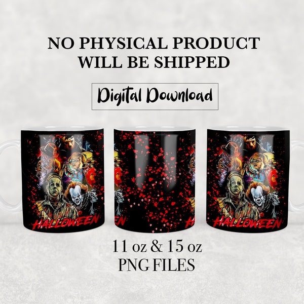 Halloween Scary Movies PNG File for 11oz & 15oz mugs - Mug Design - Coffee Mug Wrap - Horror Movie PNG Sublimation - Dark Goth Mug PNG