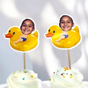 Personalized Rubber Duck Cupcake Toppers: Pool Party Decorations