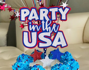 Party in the USA Cake Topper: Glitter 4th of July Decoration
