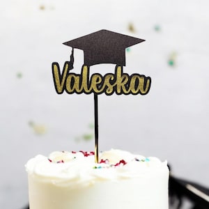 Graduation Cake Topper and 12 Cupcake Toppers Set – Personalized Grad Cap Cake Decoration with Name | 2025 Grad Party Supplies