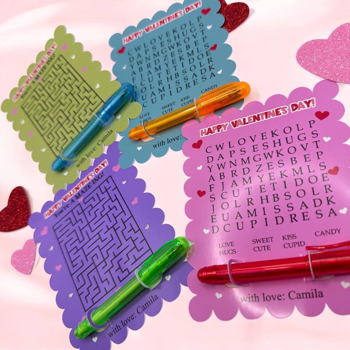 Personalized Valentine's Day Cards for Kids: Maze & Word Search With ...