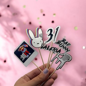 Personalized Bad Bunny Cupcake Toppers: Reggaeton Birthday Party Decor