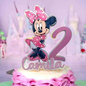 Minnie Mouse 2nd Birthday Cake Topper: Pink Glitter, Personalized