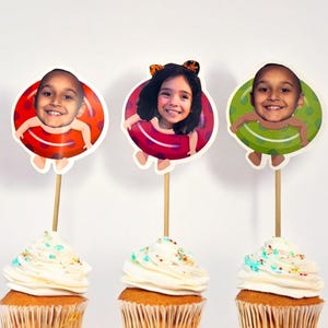 Custom Face Cupcake Toppers: Pool Party Summer Birthday Decorations