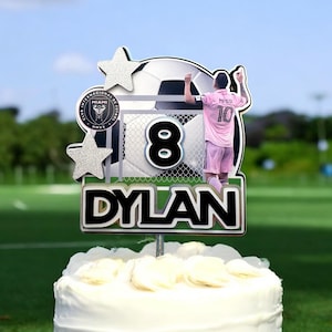 Messi Inter Miami Cake Topper – Custom Soccer Birthday Decoration, Personalized Name & Age Party Decor