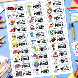 Benutzerdefinierte Namensaufkleber für Kinder - Wasserdichte Namensaufkleber für Schule & Kita - Jungen und Mädchen Design - Personalisierte Etiketten für den Schulanfang