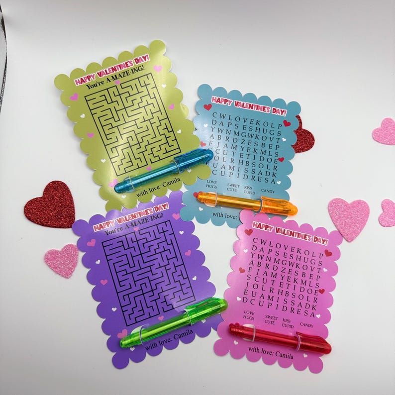 Personalized Valentine's Day Cards for Kids: Maze & Word Search With ...