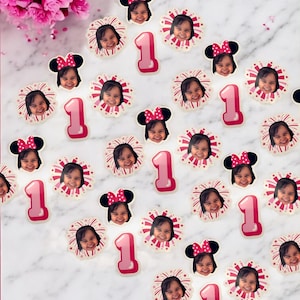 Custom Minnie Mouse First Birthday Confetti: Personalized Baby Face, Pink Party Decor