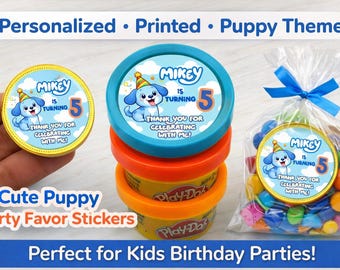 Gunststickers verjaardagsfeestje puppy | Gepersonaliseerde labels, set van 30 inch