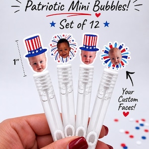 Custom Bubbles, Patriotic Photo Favors | Set Of 12 White Mini Bottles
