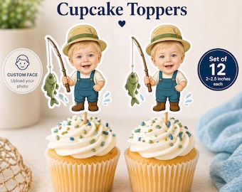 Benutzerdefinierte Foto Angeln Party Cupcake Toppers | O-Fish-Ally Ein Geburtstags-Dekor