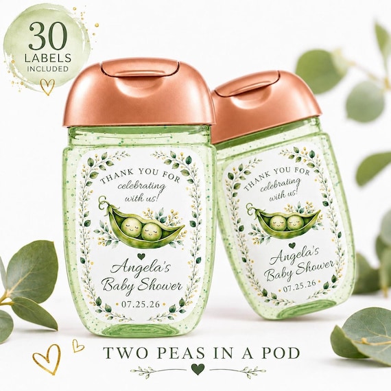 PocketBac Labels, Two Peas In A Pod Design | Personalized Baby Shower Favors