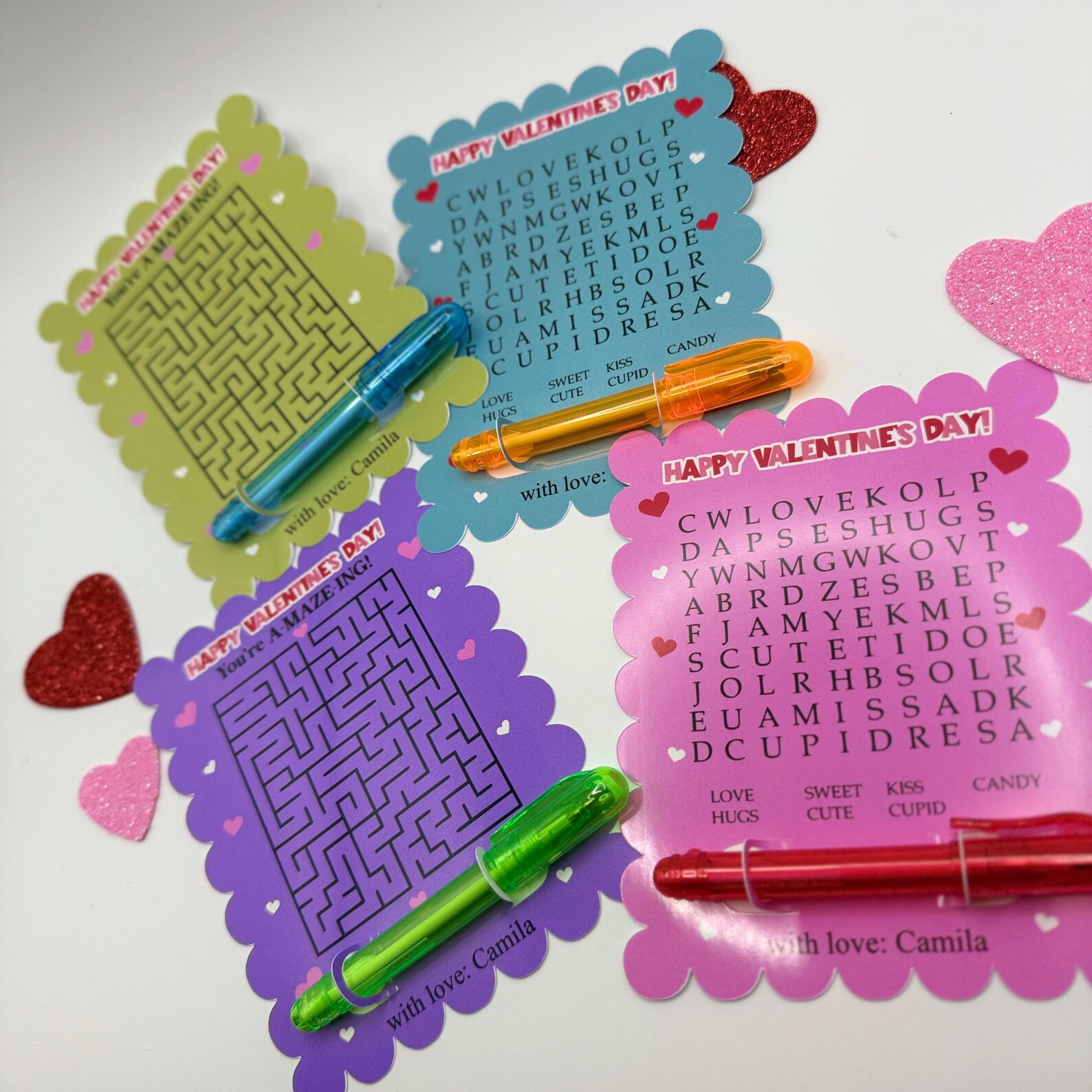 Personalized Valentine's Day Cards for Kids: Maze & Word Search With ...
