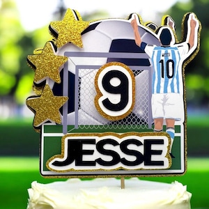 Personalized Soccer Cake Topper – Custom Name & Age – Messi Inspired Topper – World Cup Birthday - Ronaldo Topper - Argentina - Portugal