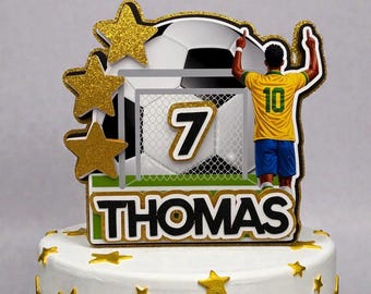 Soccer Player Cake Topper – Custom Birthday Decoration, Personalized Name & Age, Football Party Supplies